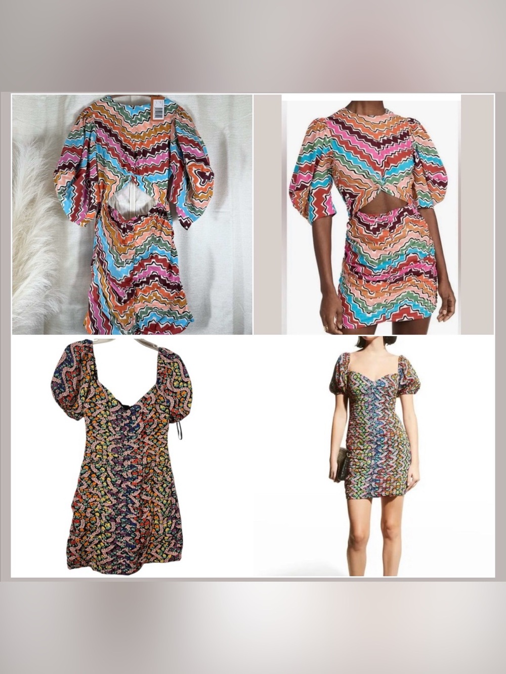 BUNDLE- RHODE Isla Multicolor Zigzag Cutout Mini Dress & Esme Floral Puff Sleeve
